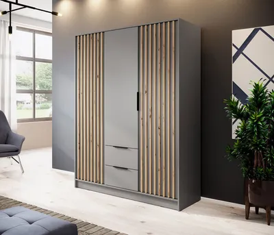 Produktbild von Kleiderschrank "Nelly" Drehtürenschrank grau Artisan Eiche Breite 155cm