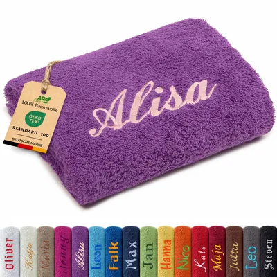 Produktbild von AR Line Duschtuch 70x140 cm mit Namen bestickt – Personalisiertes Handtuch aus Baumwolle 500 g/m², Farbe: Orchidee