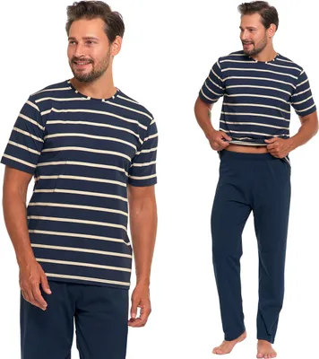 Produktbild von Moraj Herren Schlafanzug lang Pyjama kurzarm Baumwolle 5400-008, Dunkelblau, M