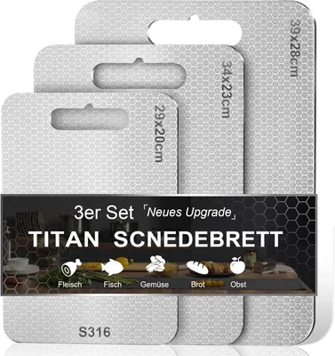 Produktbild von Titan Schneidebretter 3 Stück, doppelseitig, antibakteriell, BPA-frei, für Küche
