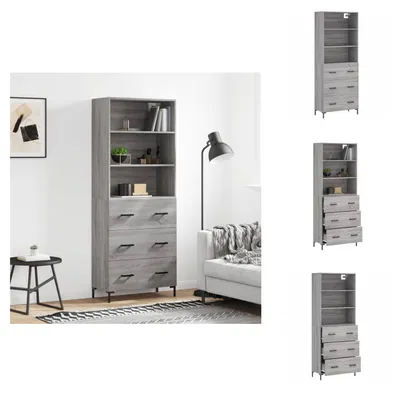 Immagine prodotto di vidaXL Credenza Grigio Sonoma 69,5x34x180 cm Materiale a base di legno - Credenze