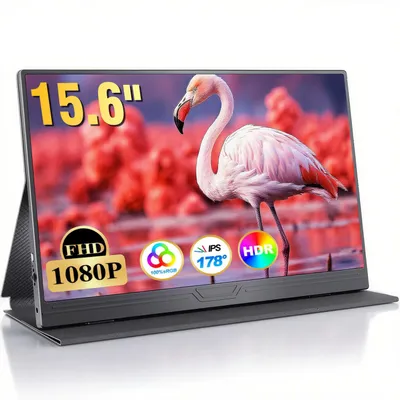 Produktbild von Portable Monitor, 15,6 Zoll Tragbarer Monitor IPS 100% SRGB, Mobiler Bildschirm 1080P FHD, Mini HDMI/USB C Computer Monitor, Duale Lautsprecher