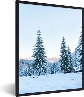 Produktbild von MuchoWow® Gerahmtes Poster Winter - Schnee - Bäume 60x80 cm - Poster mit Schwarzem Bilderrahmen Wandposter Rahmen Foto Bilder - Premium - Wanddeko Wohnzimmer
