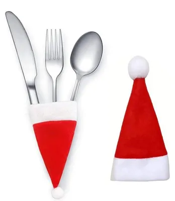 2er-Set Bestecktaschen Weihnachtsmütze, Rot, Tischdeko
