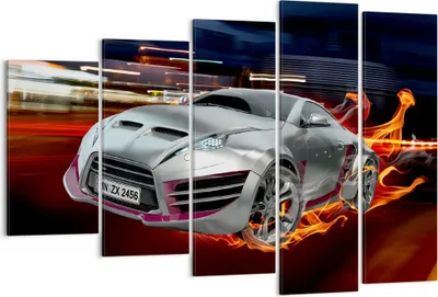 Produktbild von Bild auf Leinwand - Leinwandbild - Sportwagen Feuer Rauch - 150x100cm - Wand Bild - Wanddeko - Leinwanddruck - Bilder - Kunstdruck - Wanddekoration - Leinwand bilder - Wandkunst - EG150x100-2690