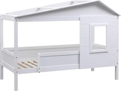 Immagine prodotto di Lettino CLP Tessa in legno di pino con tettuccio e finestrino, bianco/grigio