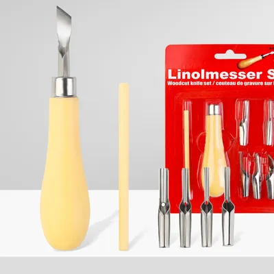 Linoleum-Schnitzset 5-in-1, 2 Griffe, 10 Klingen, Holzgriff