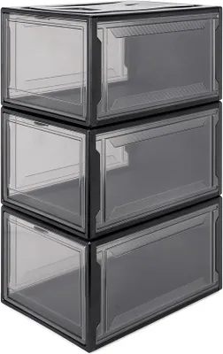 Produktbild von Famanu Schuhbox Set - Schuhorganizer Stapelbar - Durchsichtige Tür - 37x26x20cm - Schwarz