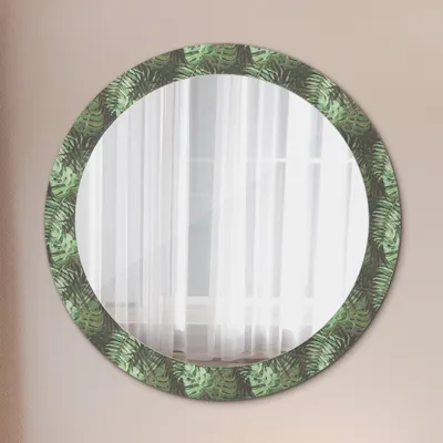 Produktbild von Ø80cm Modern Spiegel - Wandspiegel Wandmontage- Schlafzimmer - tropisch Blätter