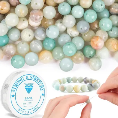 Productafbeelding van Natuurstenen kralen, amazoniet, 90 stuks, 8 mm rond, geschikt om te rijgen, doe-het-zelf sieraden set