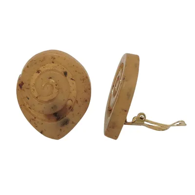 Produktbild von Clip Ohrring 30x25mm spitzoval Schnecke braun-marmoriert Kunststoff-Bouton hellbraun 30x25mm