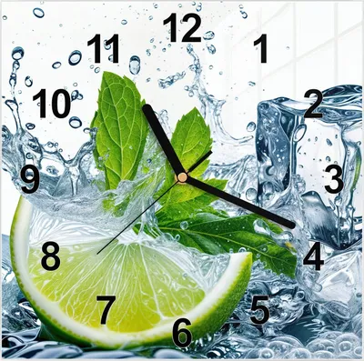 Produktbild von Wanduhr aus Glas mit Motiv Limettenspritzer- 30 x 30 cm - inkl. Aufhängesystem