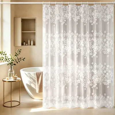 Immagine prodotto di Tenda da doccia impermeabile con motivo floreale e ganci a forma di U (240x200 cm)