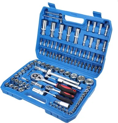Immagine prodotto di Cassetta di chiavi a bussola - Set di chiavi a bussola - 108 pezzi - 0,635/1,27 cm quadrato - Acciaio CR40 - Esagono e punte - Prolunghe - Valigetta