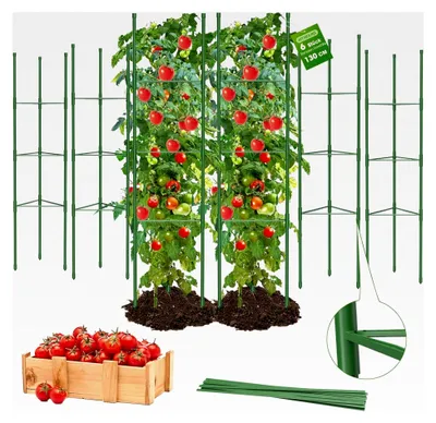 Produktbild von Tomaten Rankhilfe 6 Stück, 130 cm Pflanzenhalter für Tomaten, Höhenverstellbare Garten Rankhilfe für Tomaten, Rosen und Gurken, Grün
