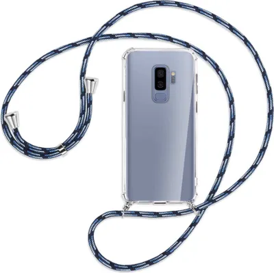 Produktbild von Handykette Backcover-Schutzhülle mit Band (Metall silberfarben) für Samsung Galaxy S9+ / S9 Plus - Blautöne