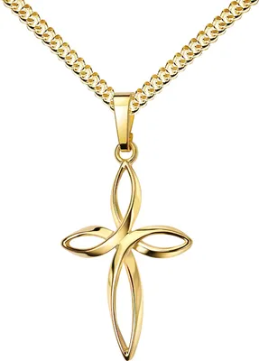 Produktbild von JEVELION Kreuz-Anhänger mit Infinity Symbol für Damen, Herren und Kinder als Kettenanhänger Gold-Kreuz 333 Gold 8 Karat mit Schmuck-Etui und Halskette 925 Silber vergoldet