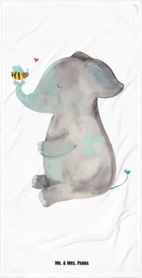 Produktbild von Mr. & Mrs. Panda Handtuch Elefant Biene - Weiß - Geschenk, Strandtuch, Liebesbeweis, Liebe, Lustige Sprüche, Liebesspruch, Badehandtuch, Hochzeitsgeschenk, Großes