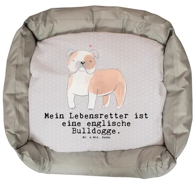 Produktbild von Mr. & Mrs. Panda Hundekorb Englische Bulldogge Lebensretter - Grau Pastell - Geschenk, English Bulldog, Vatertag, Hund, Muttertag, Welpen, Valentinstag, Hundebesitzer