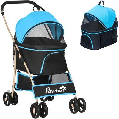 Zdjęcie produktu dla Wózek dla psa – wózek dla zwierząt domowych – możliwość modyfikacji – 2 smycze i poduszka – stal i poliester – 82x49,5x98 cm – kolor khaki
