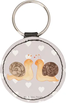 Produktbild von Mr. & Mrs. Panda Schlüsselanhänger Schnecken Liebe - Grau Pastell - Geschenk, schlüsselring anhänger, Freundin, Pärchen, glücklich, kleiner, Taschenanhänger, Zufrieden