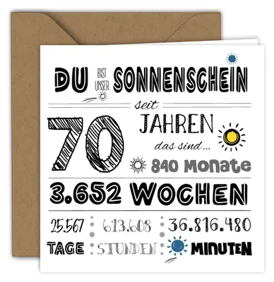 Geburtstagskarte Faltkarte 15x15 cm mit Kraftpapier-Umschlag