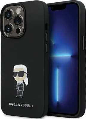Obrázok produktu pre Karl Lagerfeld silikónový kryt na iPhone 14 Pro (KLHCP14LSMHKNPK) - Ikonik s kovovým odznakom