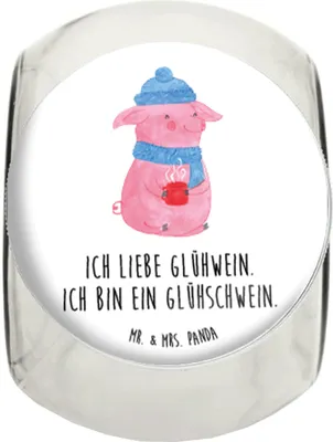 Produktbild von Mr. & Mrs. Panda Teedose Schwein Glühwein XL 2000ml - Weiß - Geschenk, Weihnachten, Glühschwein, keksglas, Punsch, Vorratsbehälter, Weihnachtsmarkt, aufbewahrungsglas