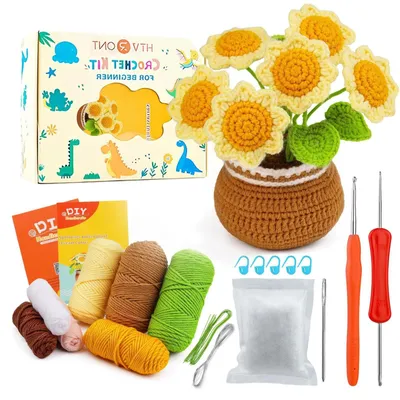 Zdjęcie produktu dla Solidchoice - Zestawy do szydełkowania amigurumi dla początkujących, zawierające wzór słonecznika