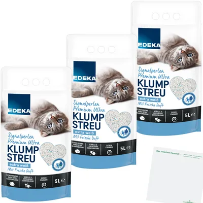 Produktbild von Edeka Signalperlen Premium Ultra Klumpstreu Katzenstreu 3er Pack (3x5 Liter Packung) + usy Block