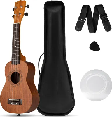 Immagine prodotto di COSTWAY Ukulele soprano da 21 pollici, kit per principianti con custodia, plettro, accordatore, tracolla e corde di nylon aggiuntive, piccolo set per chitarra, 54x17,5x8 cm
