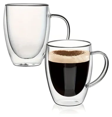 Produktbild von Doppelwandige Gläser | 340 ml mit Henkel | 2 Stück | Latte Kaffee Thermo Becher Tee Thermogläser für Cappuccino Macchiato Tee Kaffeegläser Glastasse