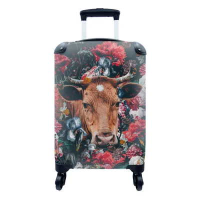 Produktbild von MuchoWow® Koffer Handgepäck Trolley Rollkoffer Kleine Reisekoffer mit 4 Rollen - Kühe - Blumen - Tier - Porträt - Cabin Size < 55x40x23 cm & 55x40x20 cm - Fotokoffer - Kabinenkoffer - Boardgepäck - Reise-Box - Reisekoffer - Reisegepäck - Koffer mit Bild - Trolley für Kinder