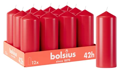 Image de Bolsius, bougies chauffe-plat rouges - Lot de 12 - 15 x 6 cm - Bougies décoratives pour la maison