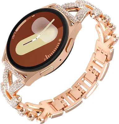 Produktbild von Stravo 20 mm Luxus-Damenarmband mit Strass – Edelstahl, kompatibel Galaxy Watch 7/6/5/4, Garmin, Huawei Watch (20 mm), Roségold