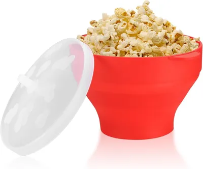 Produktbild von Großer, faltbarer Popcornbehälter aus Silikon mit Deckel, BPA-frei, ölfrei, für Mikrowelle, Haushalt, Küche, Partys