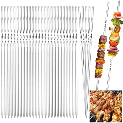 Produktbild von Grillspieße aus Edelstahl, 40 cm, 30 Stück, für BBQ und Kabobs