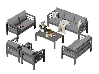 Produktbild von MeXo Gartenlounge-Set Aluminium Terrassenmöbel Set 10 Personen, pflegeleichte Polywood-Tischplatte, Belastbarkeit pro Sitzplatz 140kg