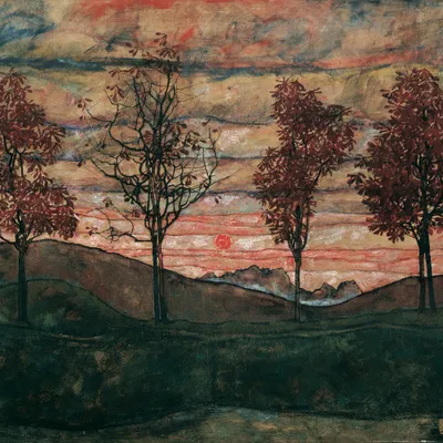 Zdjęcie produktu dla Egon Schiele - Cztery drzewa, aleja kasztanowa jesienią, 1917 (70 x 70 cm)