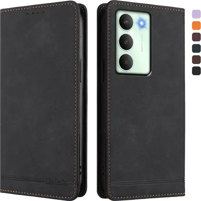 Immagine prodotto di Custodia per Realme14X/Realme C75 5G, custodia retro in Finto cuoio con supporto e slot per carte Nero