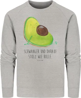 Produktbild von Mr. & Mrs. Panda Baumwoll Pullover Avocado Schwangerschaft Größe XL - Heather Grey - Geschenk, Baby, Rundhals, Liebe, Bio, Geburt, Wunder, Sweatshirt, Pulli, Sweater