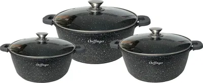 Image de set de 6 ustensiles de cuisine 32 / 36 / 40 cm Casserole à induction en fonte d'aluminium Poêle Set de casseroles en marbre 32 / 36 / 40 cm