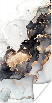 Produktbild von MuchoWow® Poster Marmor - Schwarz - Weiß - Gold - Luxus - Abstrakt 60x120 cm - Wandschmuck