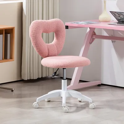 Produktbild von Bürostuhl Herzform, Schreibtischstuhl höhenverstellbar, Teddy-Fleece-Bezug, Rosa | 44–54 cm Sitzhöhe | Gaslift Klasse 3 | drehbar
