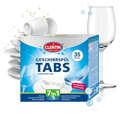 Produktbild von CLENTIN Geschirrspültabs 35 x 20g Spülmaschinentabs kompakte Reinigungsmittel 7in1 Multi.Power