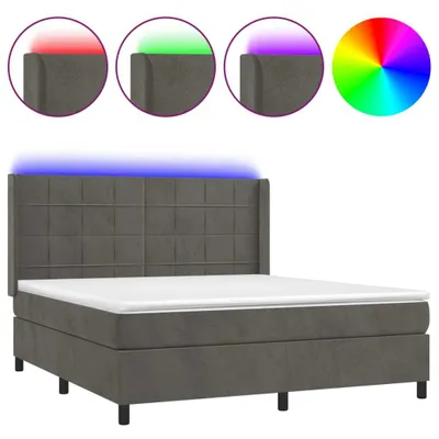 Image de vidaXL Lit boxspring avec matelas & LED gris foncé 180x200 cm velours