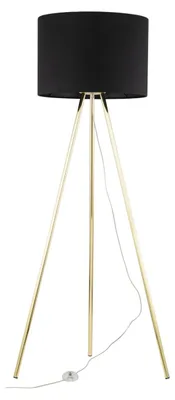 Produktbild von Stehlampe Metall Stoff 160 cm hoch Tripod in Gold Schwarz E27 Modern Stehleuchte