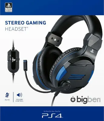 Produktbild von Bigben Interactive PS4OFHEADSETV3 slúchadlá a náhlavná súprava s káblovou čelenkou na hranie čierna, modrá