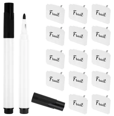 Produktbild von 14 Stück Kunststoff-Etiketten für Aufbewahrungsboxen mit 2 Markierstiften – Abziehbare Etiketten für Aufbewahrungsboxen