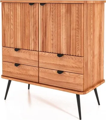 Produktbild von Kommode Tula Kernbuche massiv 97x46x102 mit 4 Schubladen 2 Türen Riffelfront